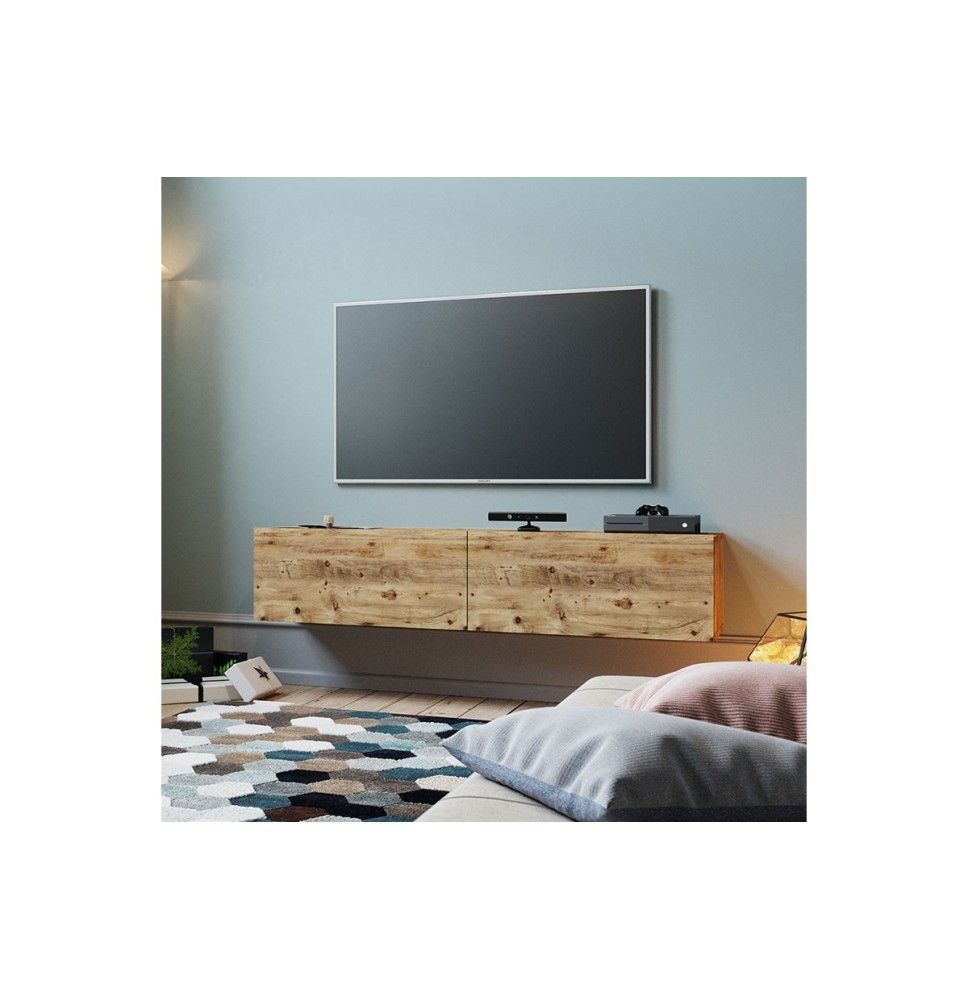 Mueble TV para Pared Color Roble 140x31.5x29.5 cm - 2 Puertas Estilo Moderno.