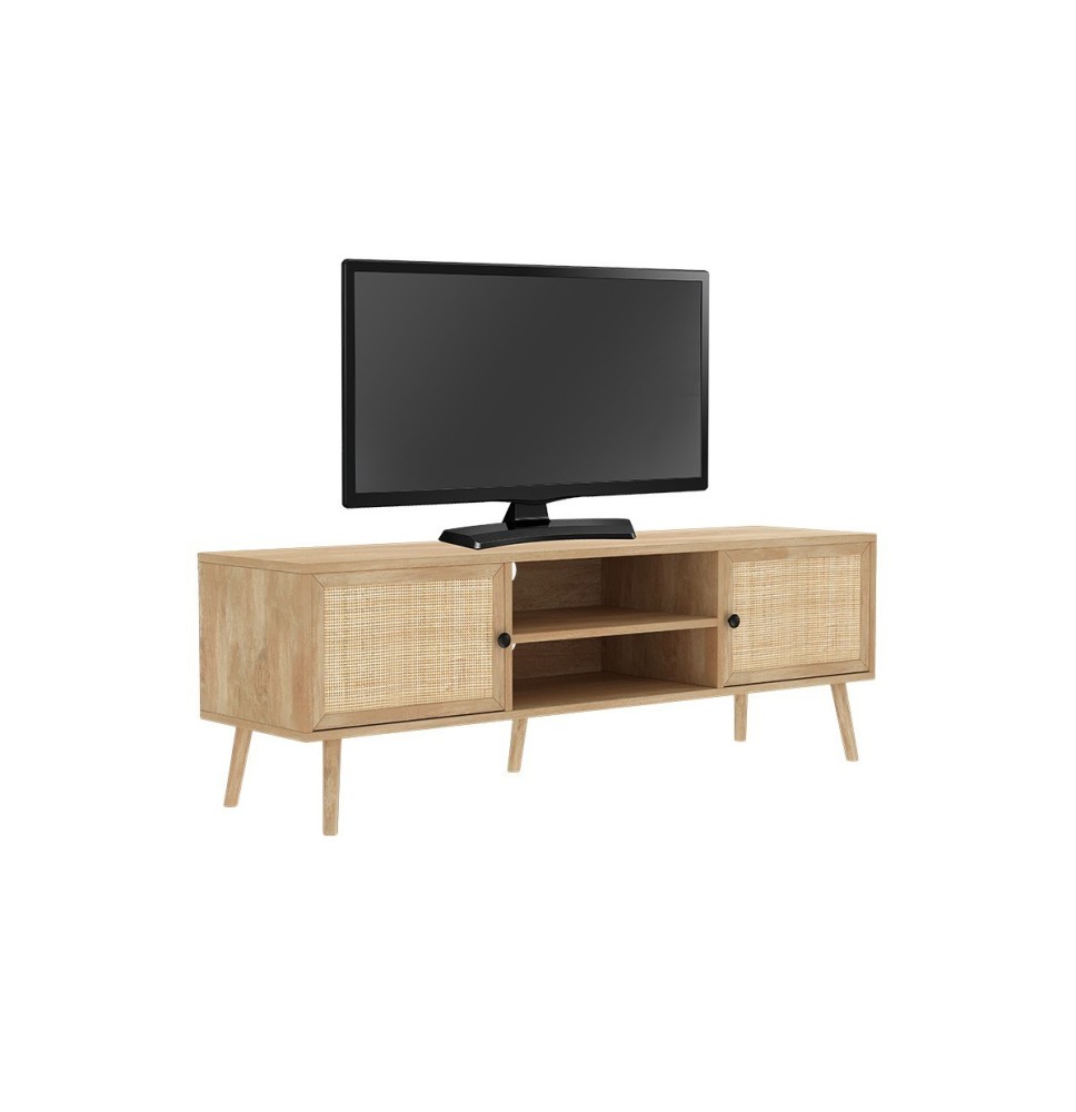 Mueble TV de Ratán en Color Natural 150x39x49 cm - 2 Puertas - Estilo y Durabilidad.